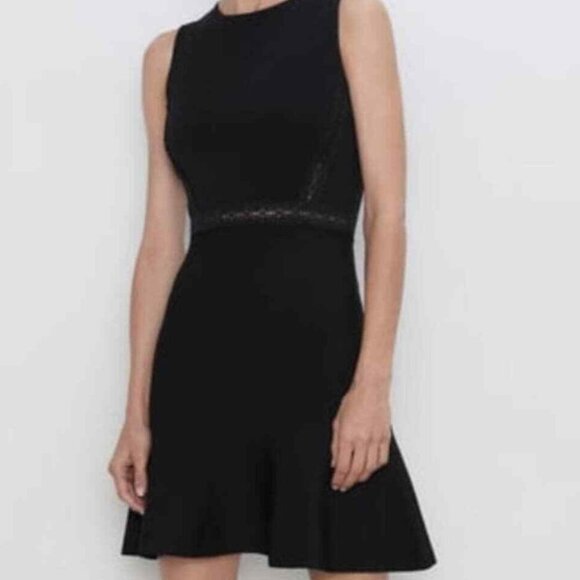 Zara Dresses & Skirts - Zara dress black knit A-line fit flare sleeveless lace detail  size small